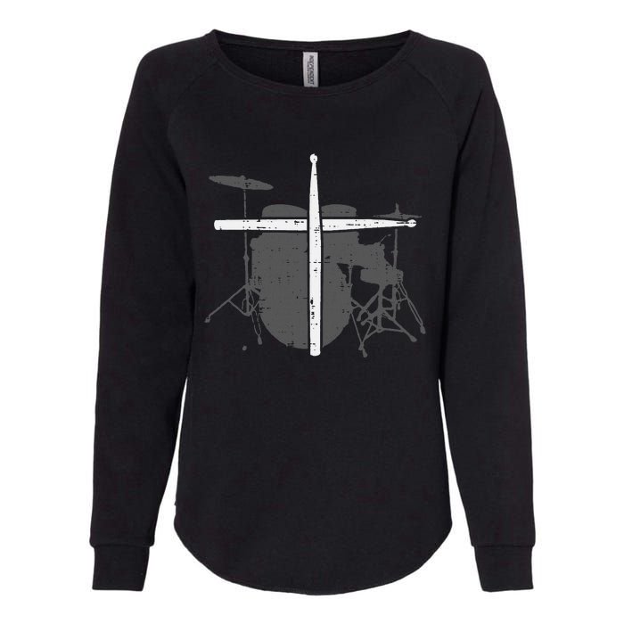 Drums Cross Drumstick Music Jesus Christian Band Womens California Wash Sweatshirt