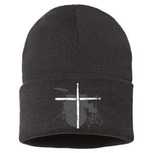 Drums Cross Drumstick Music Jesus Christian Band Sustainable Knit Beanie