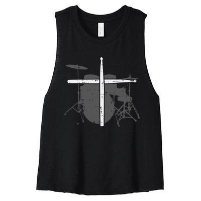 Drums Cross Drumstick Music Jesus Christian Band Women's Racerback Cropped Tank