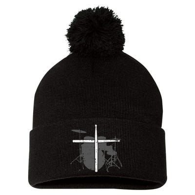 Drums Cross Drumstick Music Jesus Christian Band Pom Pom 12in Knit Beanie