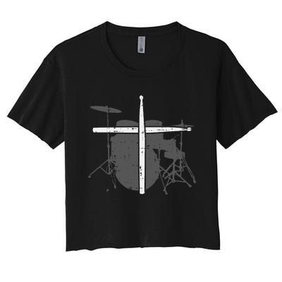 Drums Cross Drumstick Music Jesus Christian Band Women's Crop Top Tee