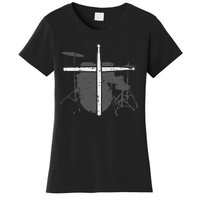 Drums Cross Drumstick Music Jesus Christian Band Women's T-Shirt