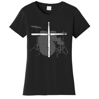 Drums Cross Drumstick Music Jesus Christian Band Women's T-Shirt