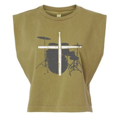 Drums Cross Drumstick Music Jesus Christian Band Garment-Dyed Women's Muscle Tee