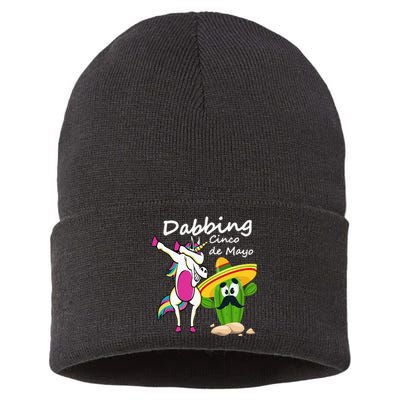 Dabbing Cinco de Mayo Unicorn and Rabbit Fun Gift Design Essential Sustainable Knit Beanie