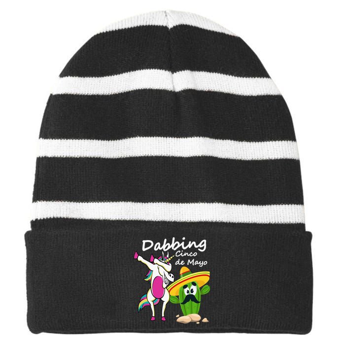 Dabbing Cinco de Mayo Unicorn and Rabbit Fun Gift Design Essential Striped Beanie with Solid Band