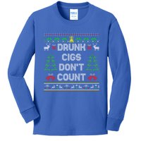 Drunk Cigs DonT Count Ugly Christmas Gift Kids Long Sleeve Shirt