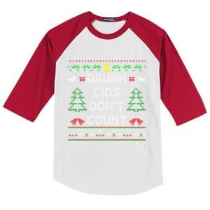 Drunk Cigs DonT Count Ugly Christmas Gift Kids Colorblock Raglan Jersey