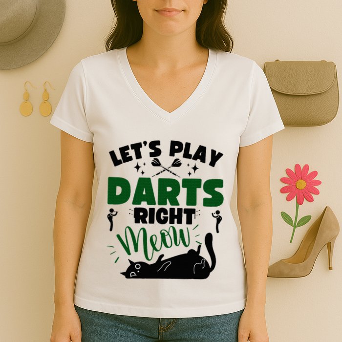 Darts & Cats  Dartboard Funny Dart Player Team Darts Player  Women's V-Neck T-Shirt