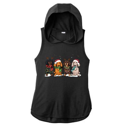 Dachshund Christmas Dog Lover Family Ladies PosiCharge Tri-Blend Wicking Draft Hoodie Tank