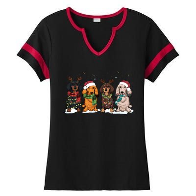 Dachshund Christmas Dog Lover Family Ladies Halftime Notch Neck Tee