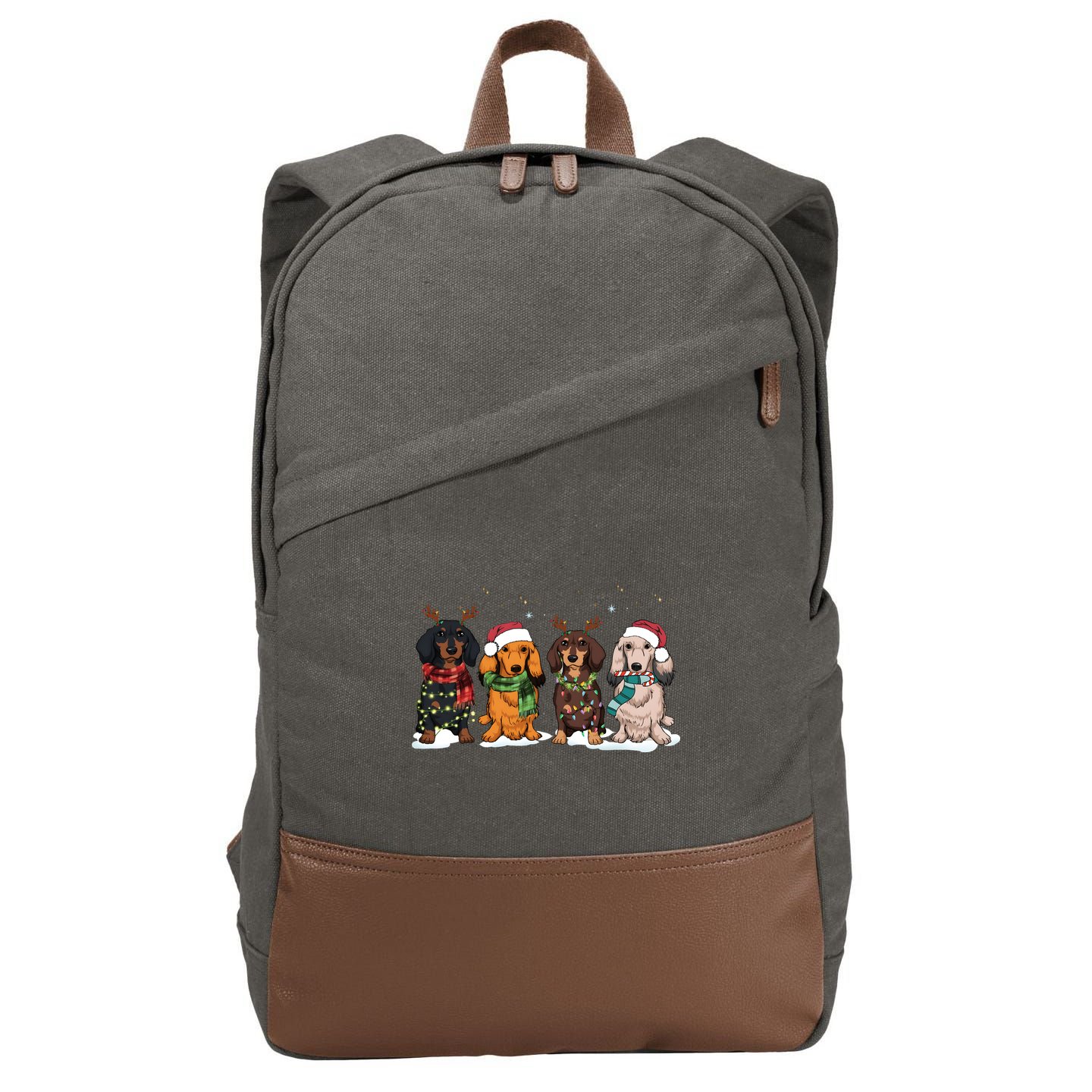 Dachshund Christmas Dog Lover Family Cotton Canvas Backpack