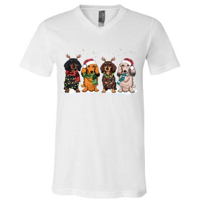 Dachshund Christmas Dog Lover Family V-Neck T-Shirt