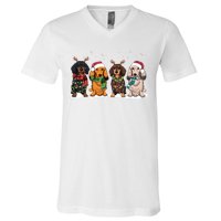 Dachshund Christmas Dog Lover Family V-Neck T-Shirt