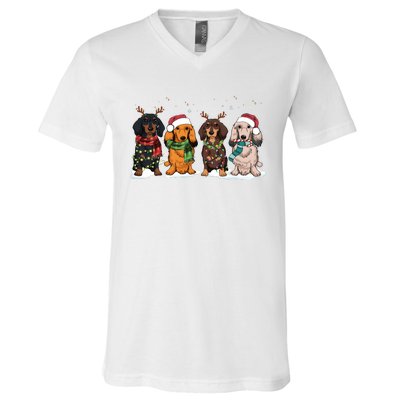 Dachshund Christmas Dog Lover Family V-Neck T-Shirt