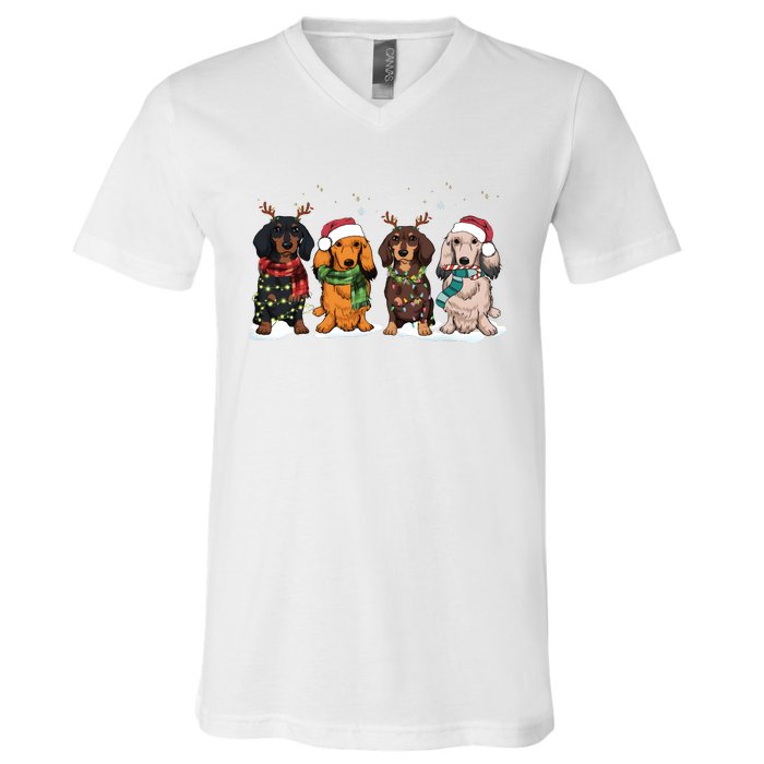 Dachshund Christmas Dog Lover Family V-Neck T-Shirt