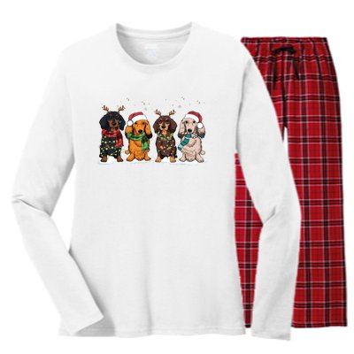 Dachshund Christmas Dog Lover Family Women's Long Sleeve Flannel Pajama Set 