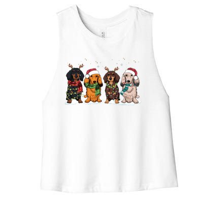 Dachshund Christmas Dog Lover Family Women's Racerback Cropped Tank