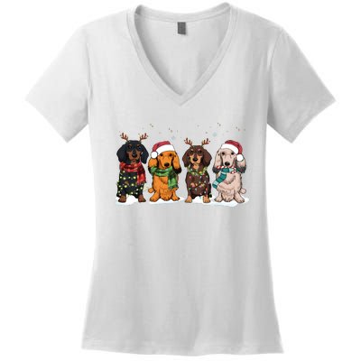 Dachshund Christmas Dog Lover Family Women's V-Neck T-Shirt