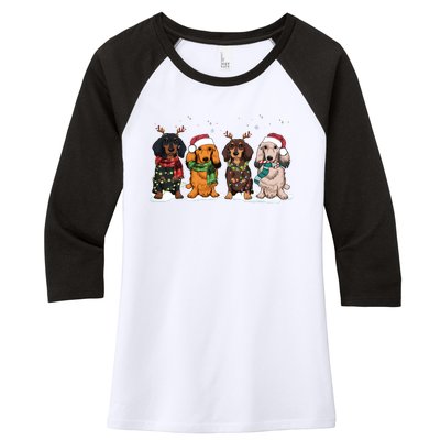 Dachshund Christmas Dog Lover Family Women's Tri-Blend 3/4-Sleeve Raglan Shirt