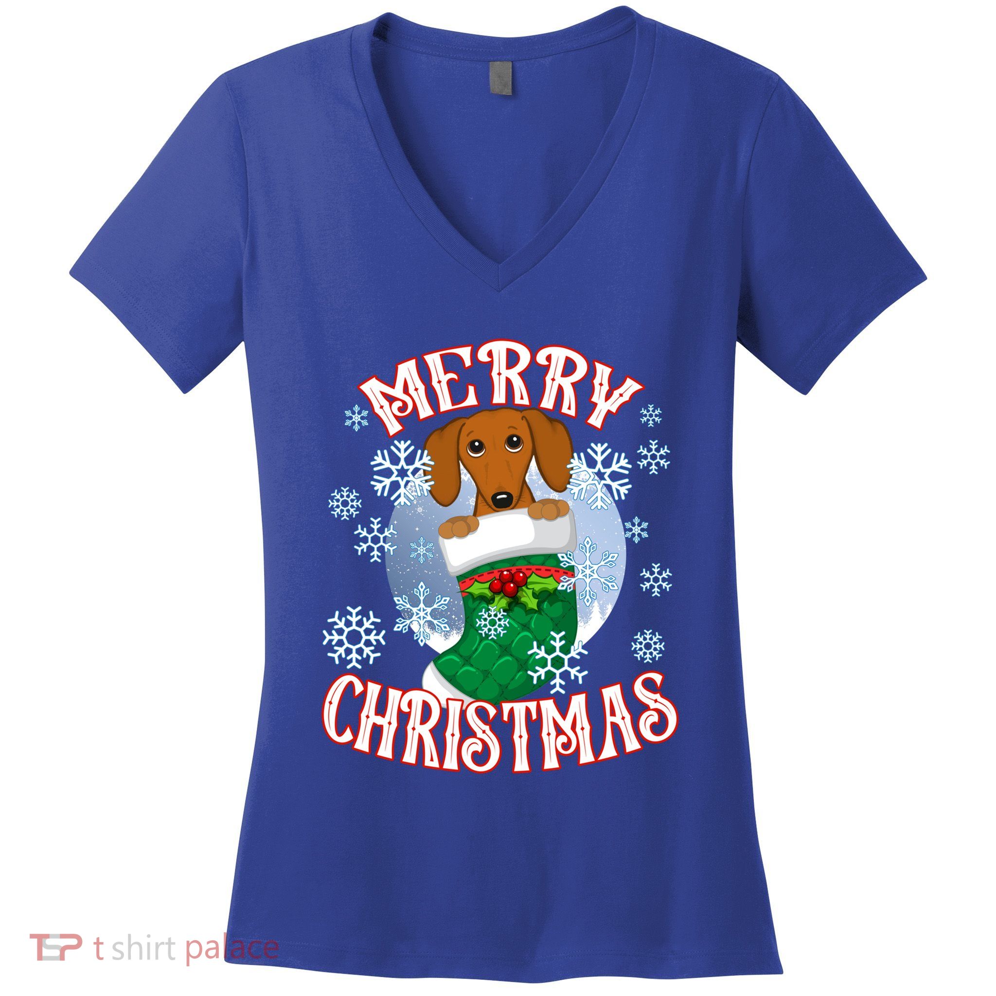 Dachshund Cute Dog In A Christmas Stocking Stuffer Gift Women's V-Neck T-Shirt