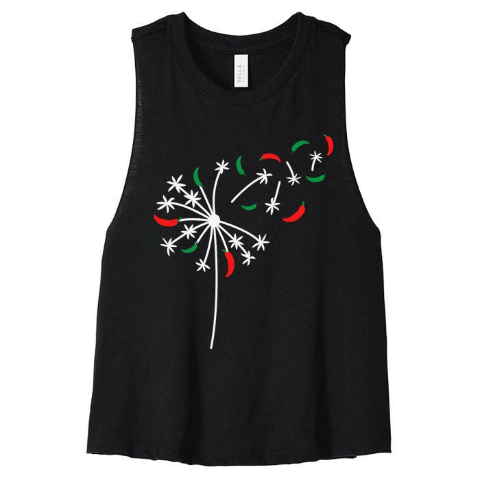 Dandelion Cinco De Mayo Cute Chili Flower Mexican Fiesta Women's Racerback Cropped Tank