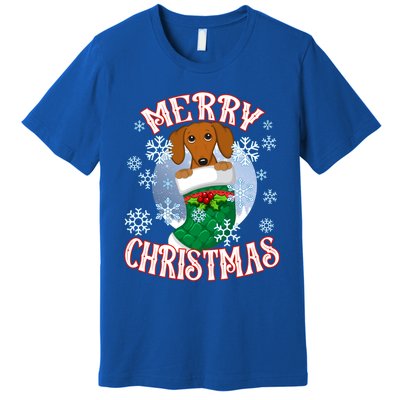 Dachshund Cute Dog In A Christmas Stocking Stuffer Cool Gift Premium T-Shirt