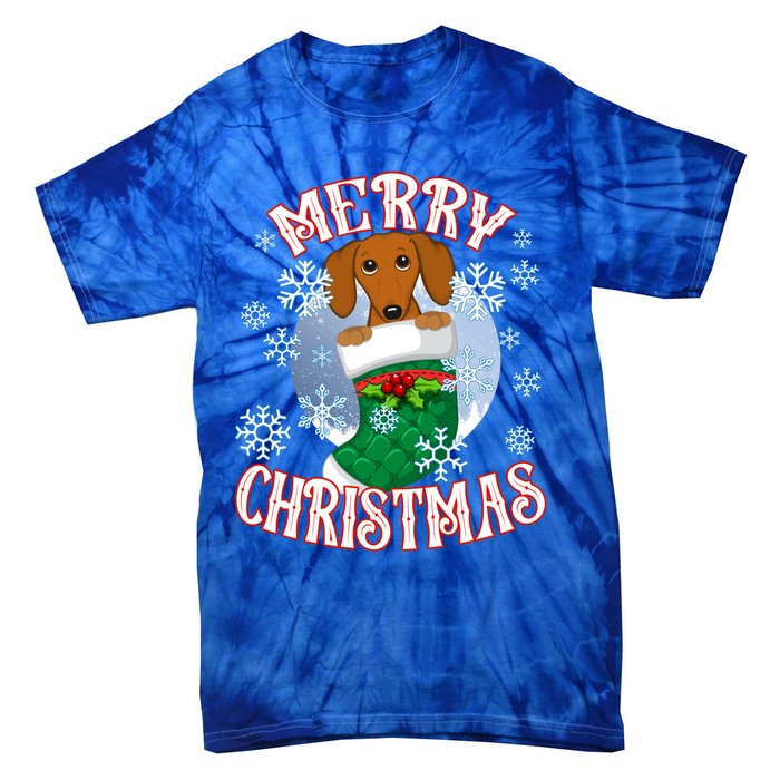 Dachshund Cute Dog In A Christmas Stocking Stuffer Cool Gift Tie-Dye T-Shirt