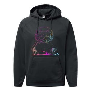 Dj Cat Edm Techno House Music Funny Cat Lover Performance Fleece Hoodie