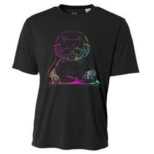 Dj Cat Edm Techno House Music Funny Cat Lover Cooling Performance Crew T-Shirt