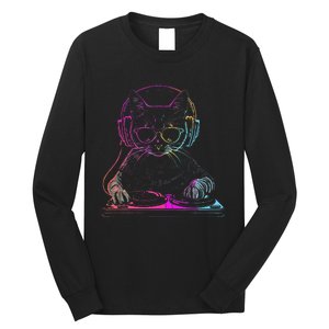 Dj Cat Edm Techno House Music Funny Cat Lover Long Sleeve Shirt