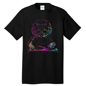 Dj Cat Edm Techno House Music Funny Cat Lover Tall T-Shirt