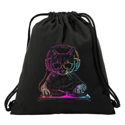 Dj Cat Edm Techno House Music Funny Cat Lover Drawstring Bag
