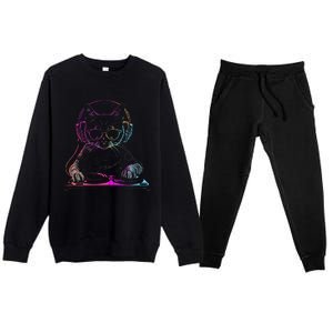 Dj Cat Edm Techno House Music Funny Cat Lover Premium Crewneck Sweatsuit Set