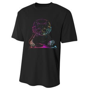 Dj Cat Edm Techno House Music Funny Cat Lover Performance Sprint T-Shirt