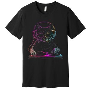 Dj Cat Edm Techno House Music Funny Cat Lover Premium T-Shirt