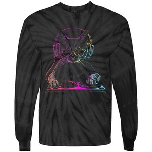 Dj Cat Edm Techno House Music Funny Cat Lover Tie-Dye Long Sleeve Shirt