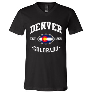 Denver Colorado Est 1858 State Flag Home Pride V-Neck T-Shirt