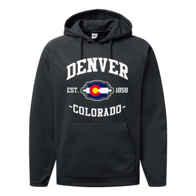 Denver Colorado Est 1858 State Flag Home Pride Performance Fleece Hoodie