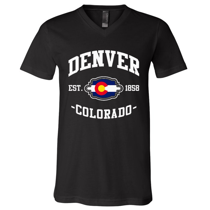 Denver Colorado Est 1858 State Flag Home Pride V-Neck T-Shirt