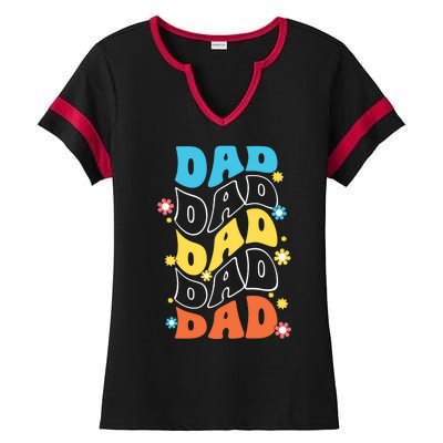 Dad Colorful Floral Retro Hippie Ladies Halftime Notch Neck Tee