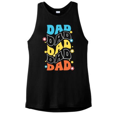 Dad Colorful Floral Retro Hippie Ladies PosiCharge Tri-Blend Wicking Tank