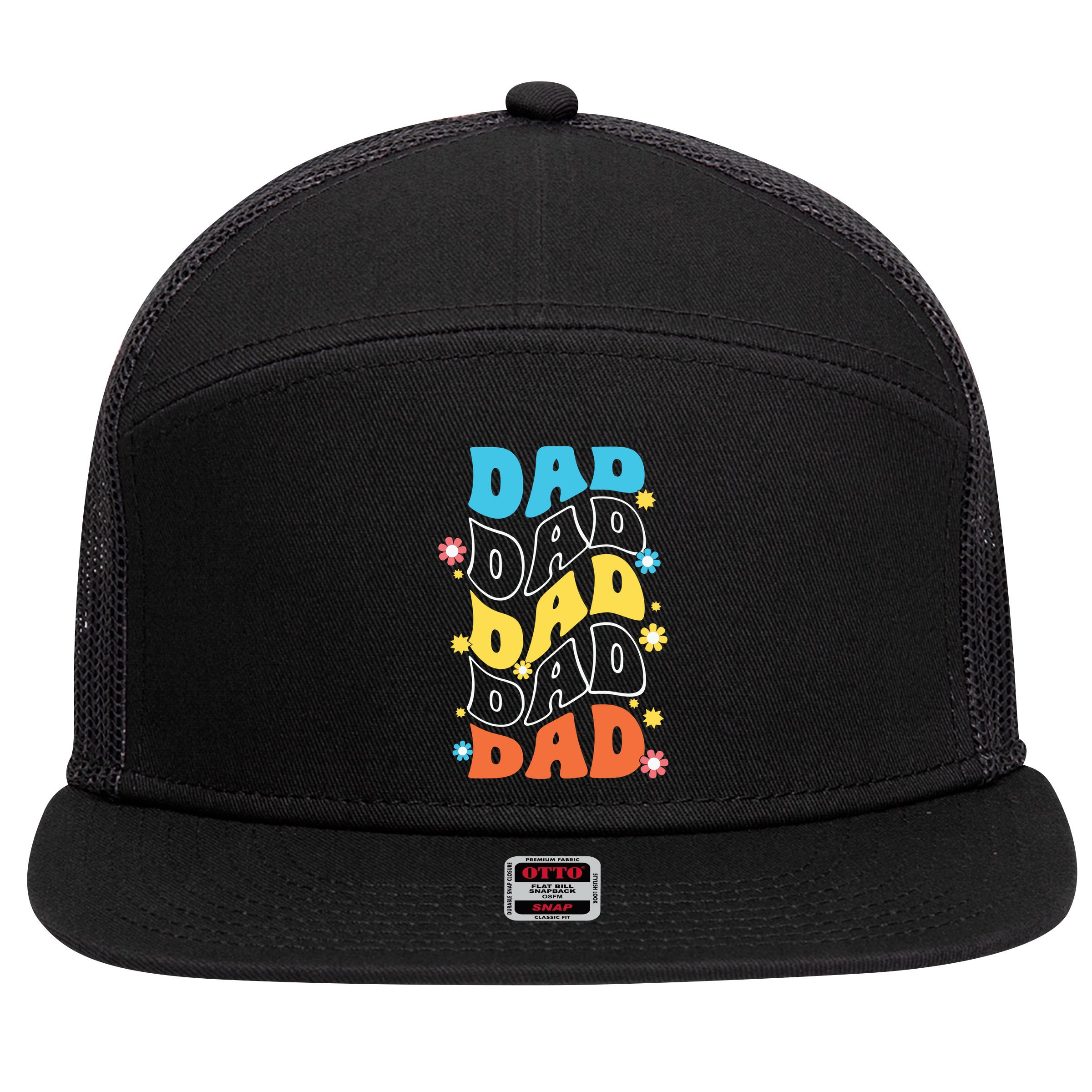 Dad Colorful Floral Retro Hippie 7 Panel Mesh Trucker Snapback Hat