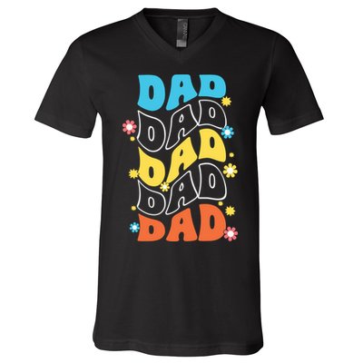 Dad Colorful Floral Retro Hippie V-Neck T-Shirt