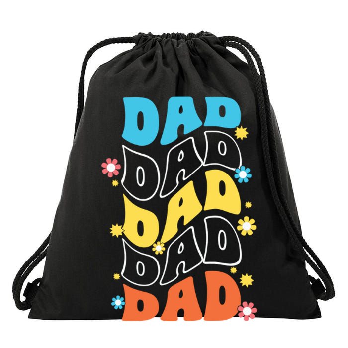 Dad Colorful Floral Retro Hippie Drawstring Bag