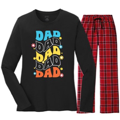 Dad Colorful Floral Retro Hippie Women's Long Sleeve Flannel Pajama Set 