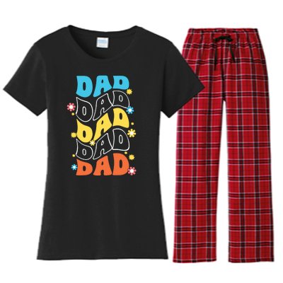 Dad Colorful Floral Retro Hippie Women's Flannel Pajama Set