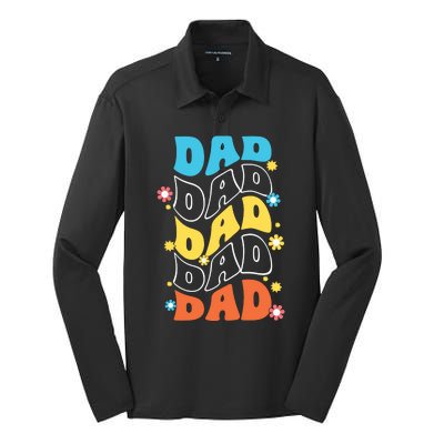 Dad Colorful Floral Retro Hippie Silk Touch Performance Long Sleeve Polo