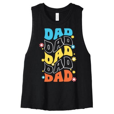 Dad Colorful Floral Retro Hippie Women's Racerback Cropped Tank