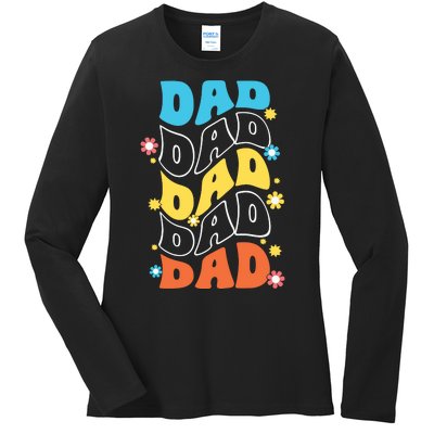 Dad Colorful Floral Retro Hippie Ladies Long Sleeve Shirt